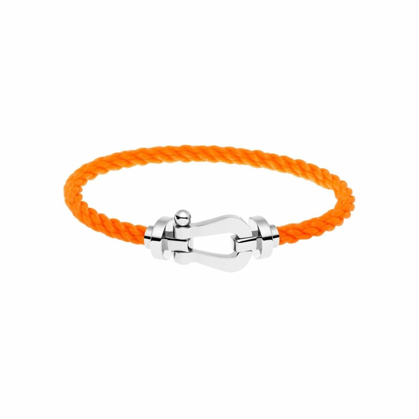 FRED Force 10 bracelet, large size, white gold manilla, orange rope cord