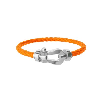 FRED Force 10 bracelet, large size, white gold buckle, neon orange corderie cable