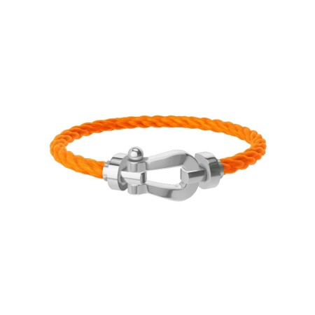 Bracelet FRED Force 10 Grand Modèle en or blanc, câble en corderie orange fluo