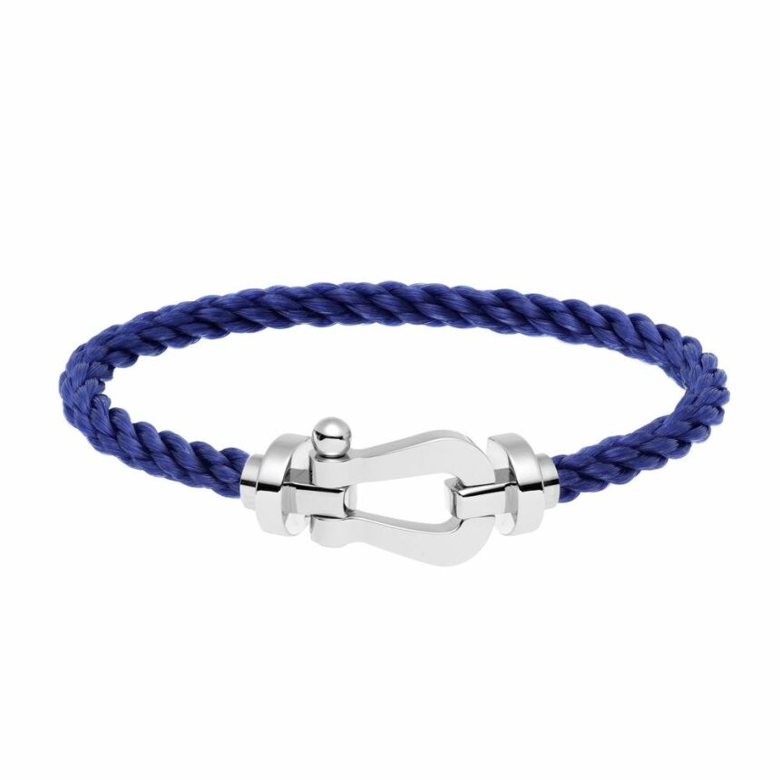 Bracelet FRED Force 10 Grand Modèle manille en or blanc et câble en corderie bleu indigo