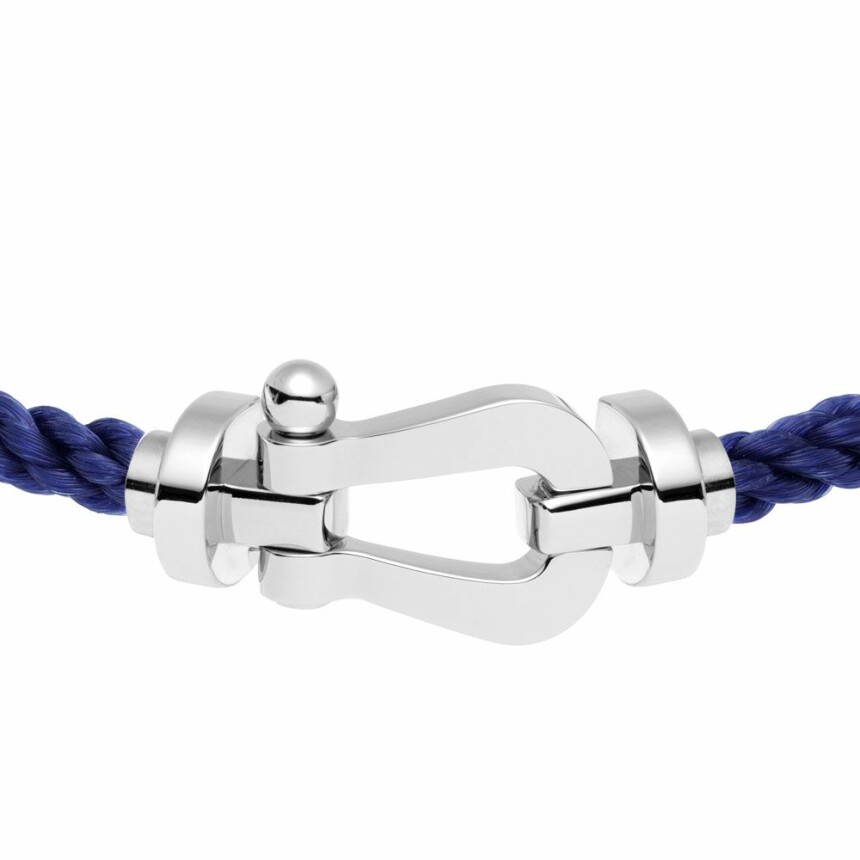 Bracelet FRED Force 10 Grand Modèle manille en or blanc et câble en corderie bleu indigo