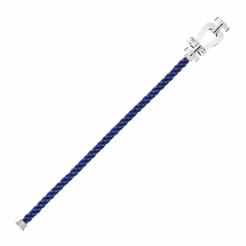 FRED Force 10 bracelet, Large Model, white gold manilla, indigo blue rope cord
