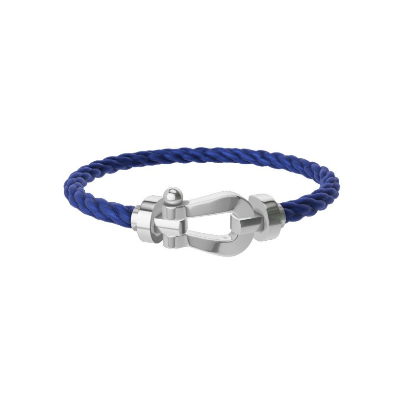 Bracelet FRED Force 10 Grand Modèle en or blanc, câble en corderie bleu indigo