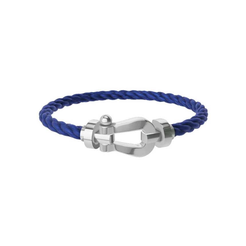 Bracelet FRED Force 10 Grand Modèle en or blanc, câble en corderie bleu indigo