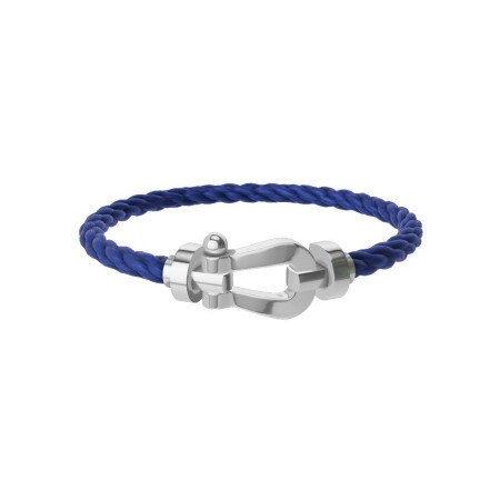 FRED Force 10 bracelet, large size, white gold buckle, indigo blue corderie cable