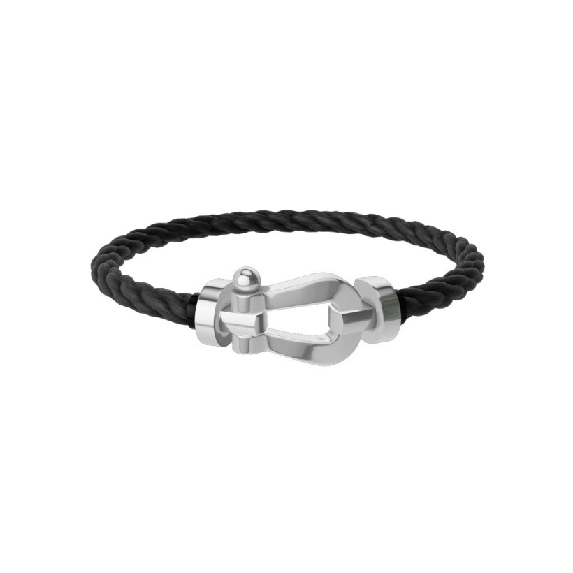 Bracelet FRED Force 10 Grand Modèle en or blanc, câble en corderie noir