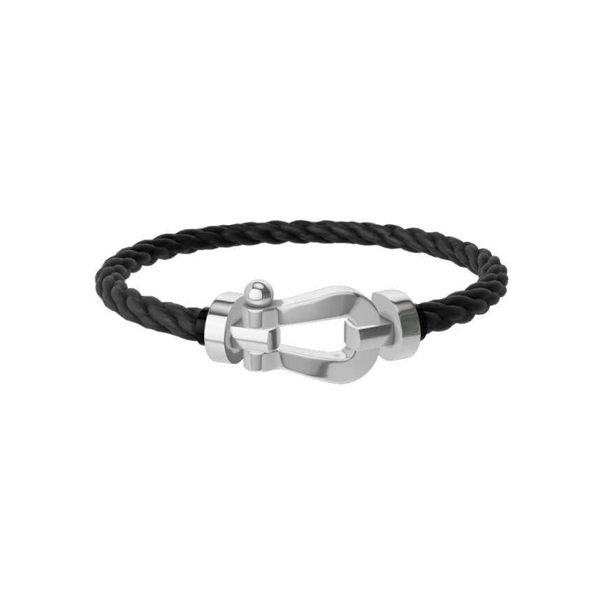 Bracelet FRED Force 10 Grand Modèle en or blanc, câble en corderie noir