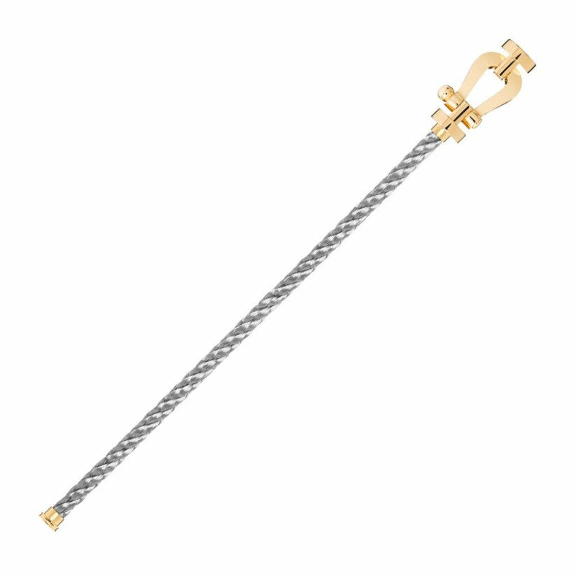 FRED Force 10 bracelet, large size, yellow gold manilla, steel cable 