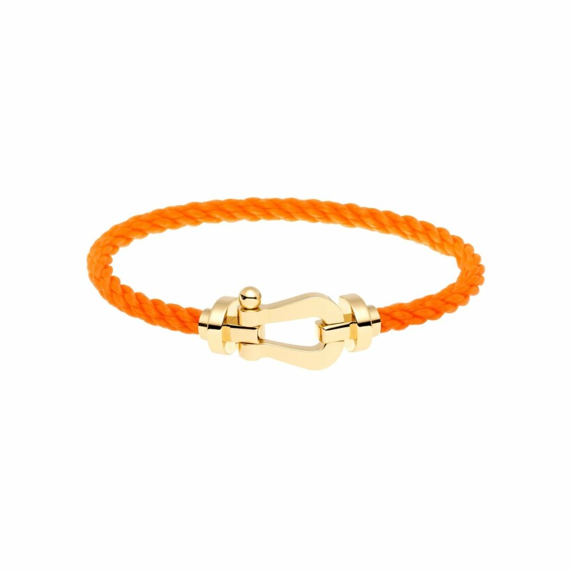 FRED Force 10 bracelet, large size, yellow gold manilla, orange rope cord