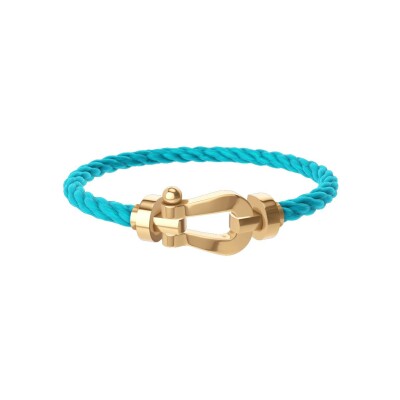 FRED Force 10 bracelet, large size, yellow gold buckle, turquoise corderie cable