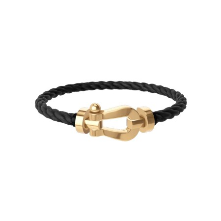 FRED Force 10 bracelet, large size, yellow gold buckle, black corderie cable