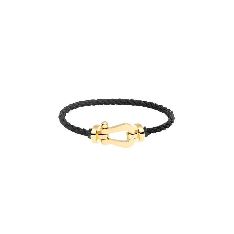 Bracelet FRED Force 10 grand modèle manille en or jaune et câble en corderie noire