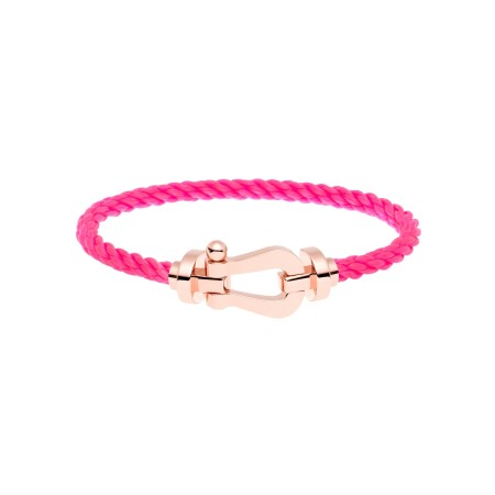 FRED Force 10 bracelet, large size, rose gold buckle, neon pink corderie cable