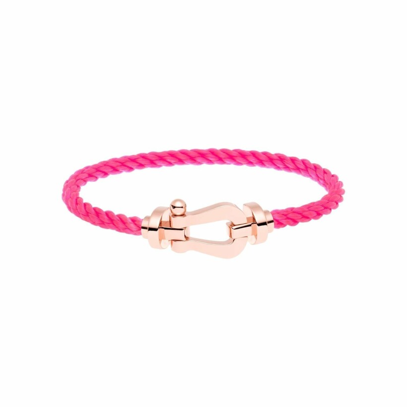 FRED Force 10 bracelet, large size, rose gold manilla, pink rope cord