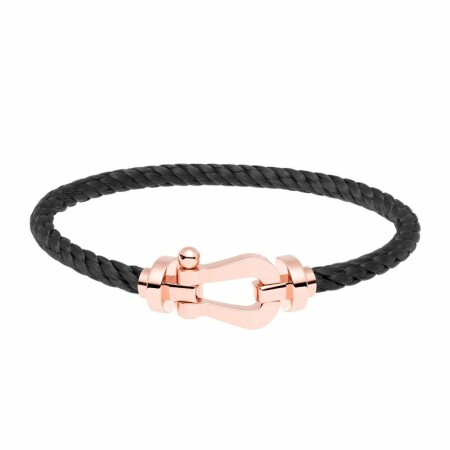 FRED Force 10 bracelet, large size, rose gold manilla, black steel cable