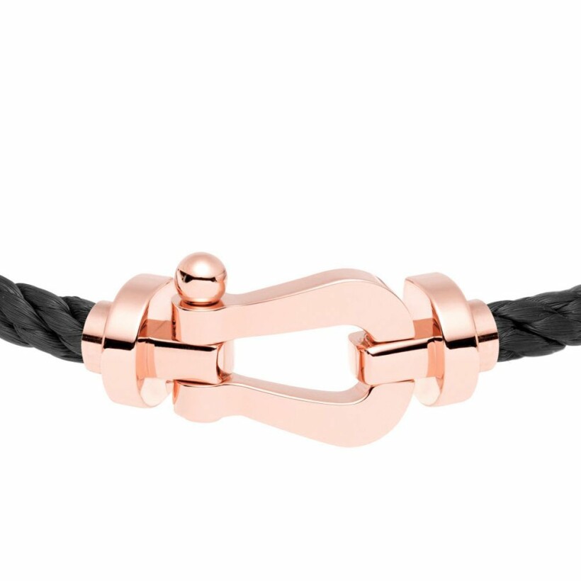 Bracelet FRED Force 10 grand modèle manille en or rose et câble en acier noir
