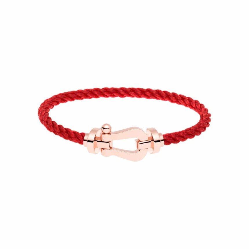 Bracelet FRED Force 10 grand modèle manille en or rose et câble en corderie rouge