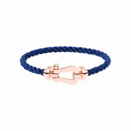 FRED Force 10 bracelet, large size, rose gold manilla, blue rope cord