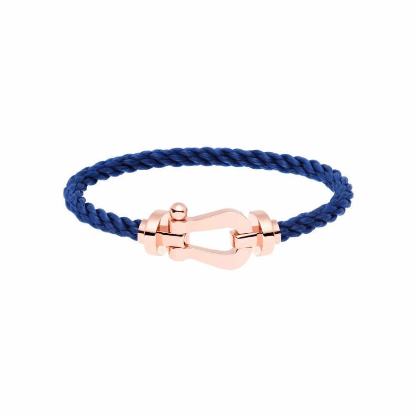 Bracelet FRED Force 10 grand modèle manille en or rose et câble en corderie bleue