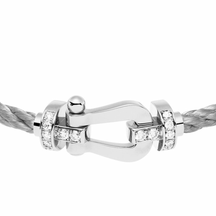 Bracelet FRED Force 10 grand modèle manille en or blanc, diamants et câble en acier 