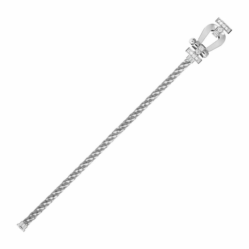 FRED Force 10 bracelet, large size, white gold manilla, diamonds, steel cable 