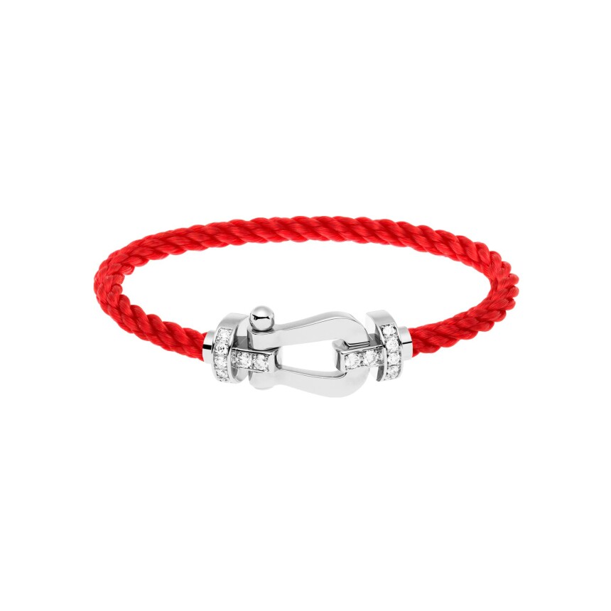 Bracelet FRED Force 10 Grand Modèle en or blanc et diamants, câble en corderie rouge