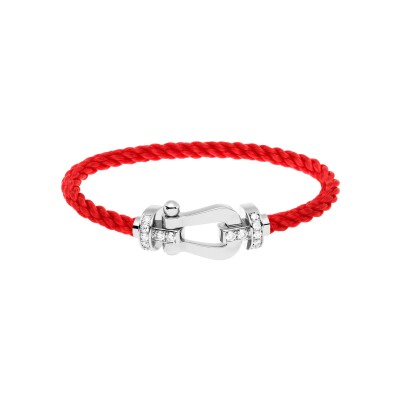 FRED Force 10 bracelet, large size, white gold buckle with diamonds, red corderie cable