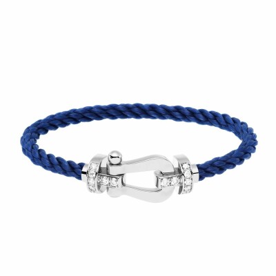 FRED Force 10 bracelet, large size, white gold manilla, diamonds, indigo blue rope cord