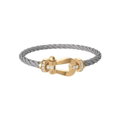 FRED Force 10 bracelet, large size, yellow gold buckle with diamonds, steel cable