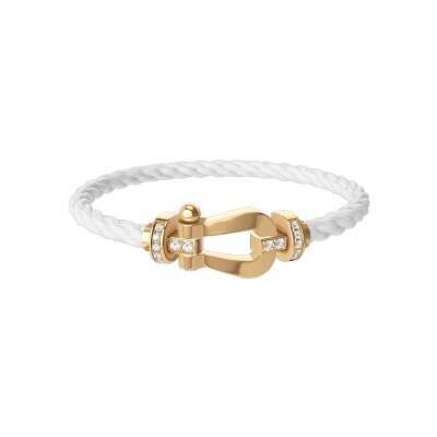 FRED Force 10 bracelet, large size, yellow gold buckle with diamonds, white corderie cable