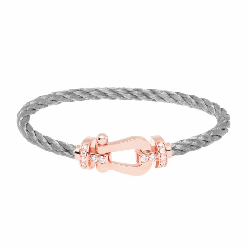 FRED Force 10 bracelet, large size, rose gold manilla, diamonds, leather cable 