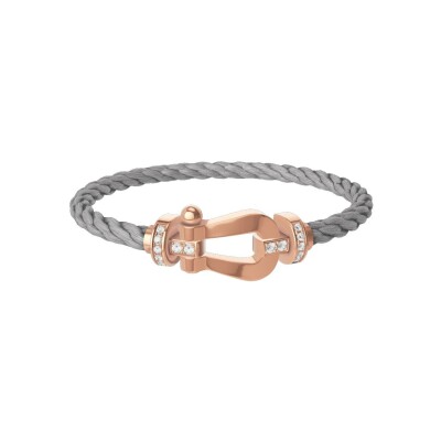 FRED Force 10 bracelet, large size, rose gold buckle with diamonds, steel cable