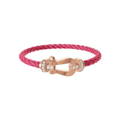 FRED Force 10 bracelet, large size, rose gold buckle with diamonds, rosewood corderie cable