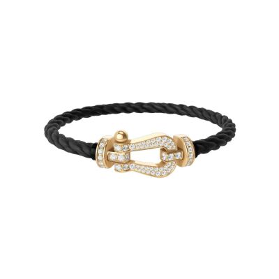 Bracelet FRED Force 10 Grand Modèle en or jaune et diamants, câble en corderie noir