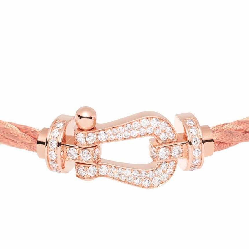 FRED Force 10 bracelet, large size, rose gold manilla, diamonds, rose gold cable chain