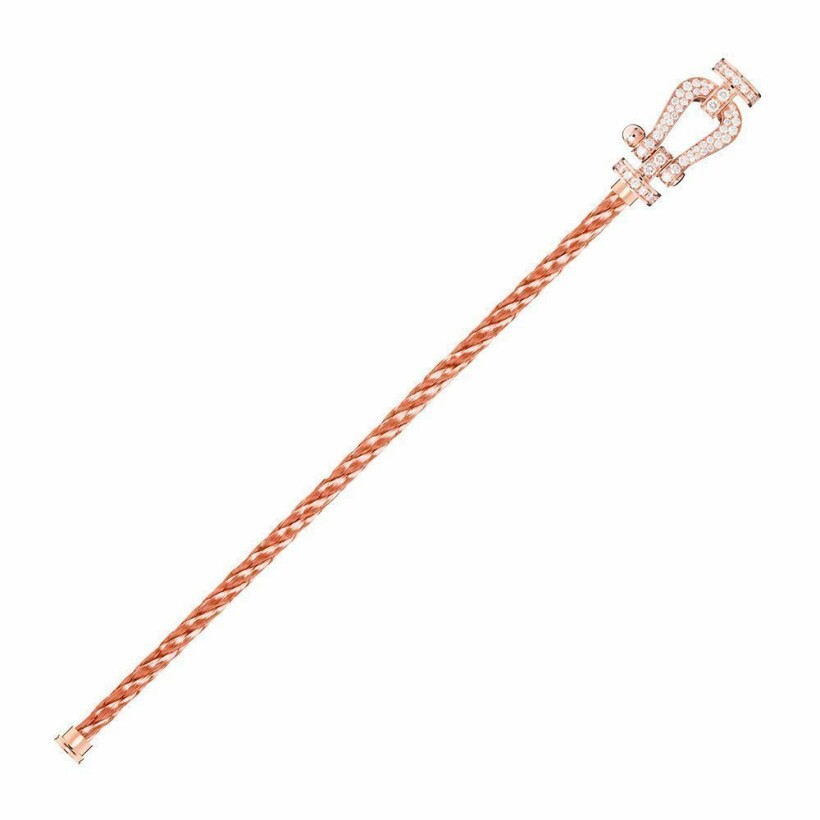 Bracelet FRED Force 10 grand modèle manille en or rose et diamants, câble en or rose