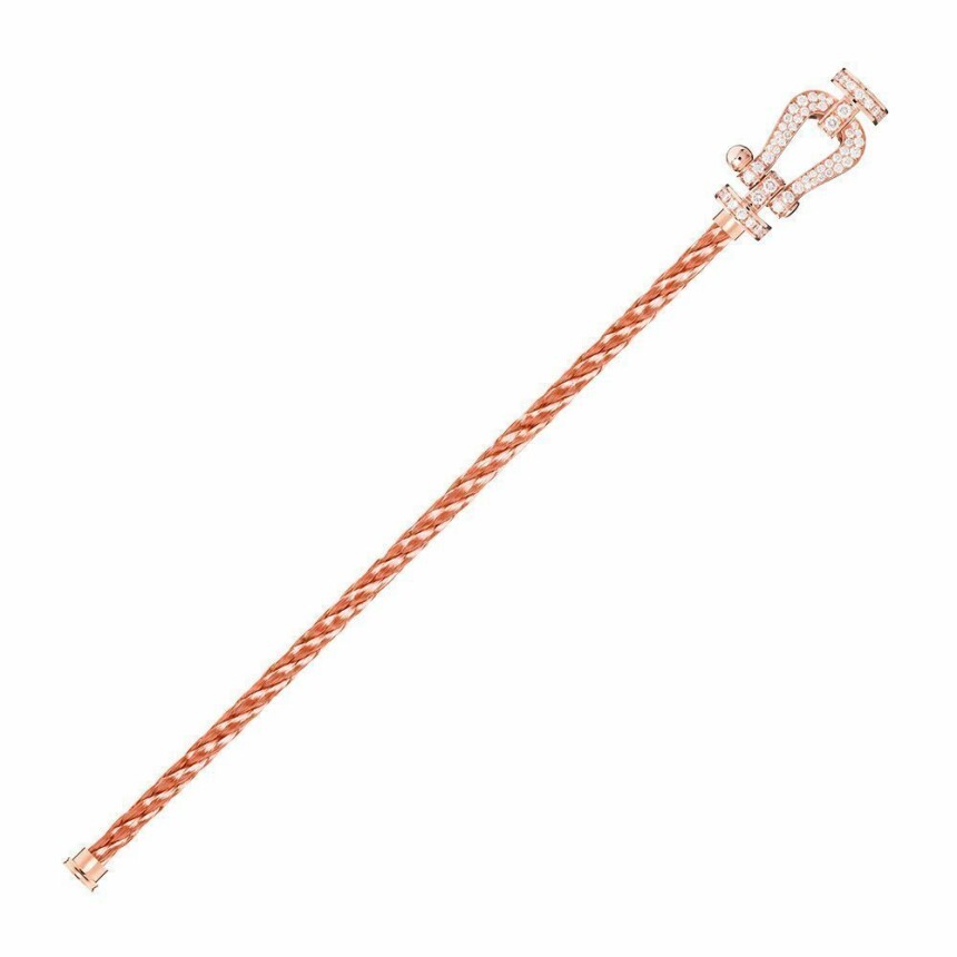 Bracelet FRED Force 10 grand modèle manille en or rose et diamants, câble en or rose
