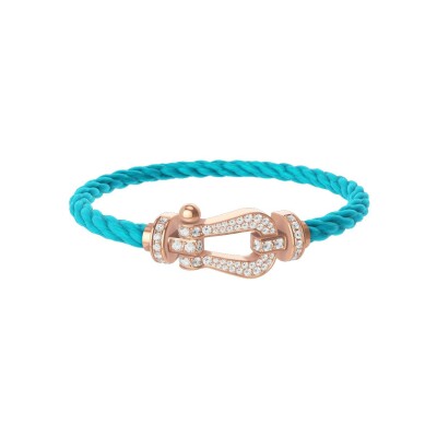 FRED Force 10 bracelet, large size, rose gold buckle with diamonds, turquoise corderie cable