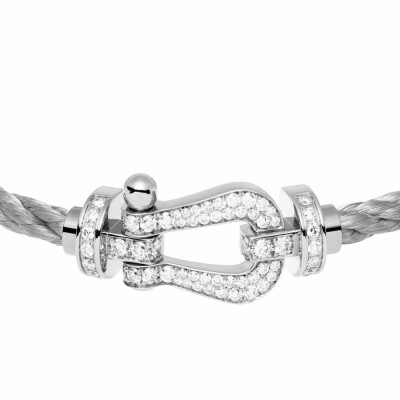 Bracelet FRED Force 10 grand modèle manille en or blanc, diamants et câble en acier