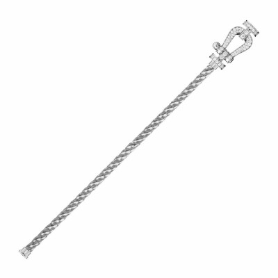 Bracelet FRED Force 10 grand modèle manille en or blanc, diamants et câble en acier