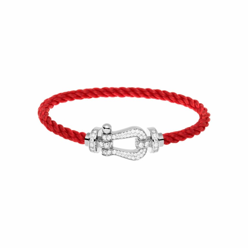 Bracelet FRED Force 10 Grand Modèle en or blanc et diamants, câble en corderie rouge