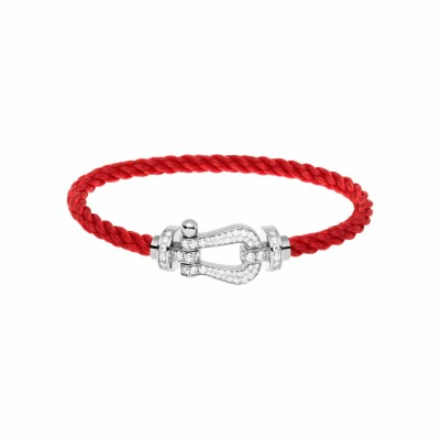 FRED Force 10 bracelet, large size, white gold buckle with diamonds, red corderie cable