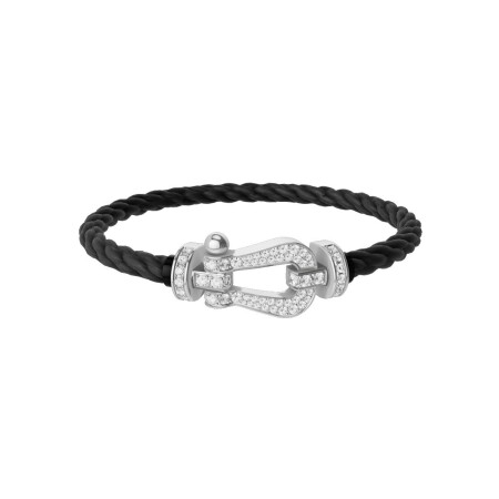 Bracelet FRED Force 10 Grand Modèle en or blanc et diamants, câble en corderie noir