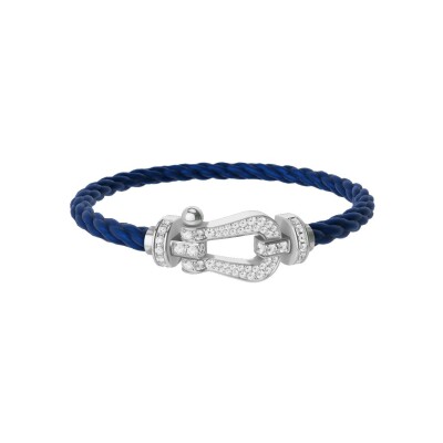 Bracelet FRED Force 10 Grand Modèle en or blanc et diamants, câble en corderie bleu marine