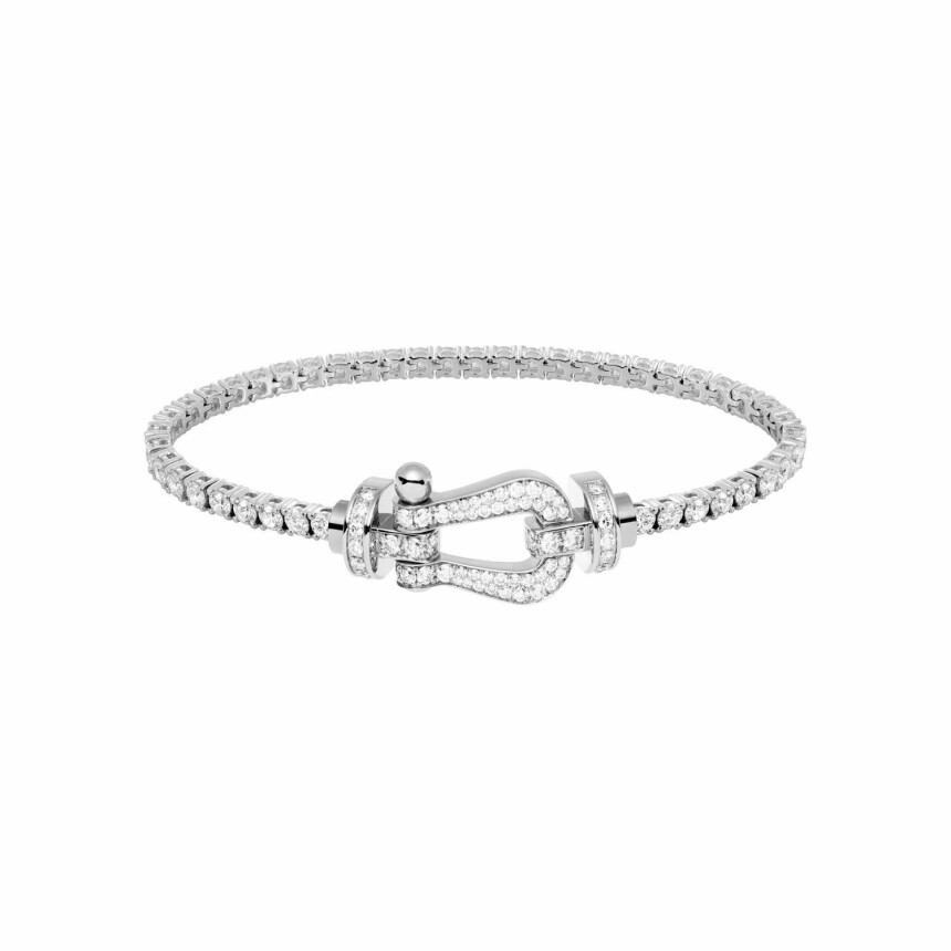 Bracelet FRED Force 10 avec manille en or blanc pavée de diamants blancs et ligne de 47 diamants grand modèle en or blanc