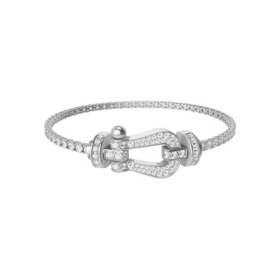 FRED Force 10 bracelet, large size, white gold buckle with diamonds, white gold cable and diamonds