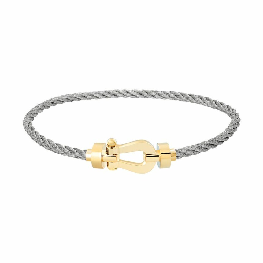 Bracelet FRED Force 10 moyen modèle manille en or jaune et câble en acier 
