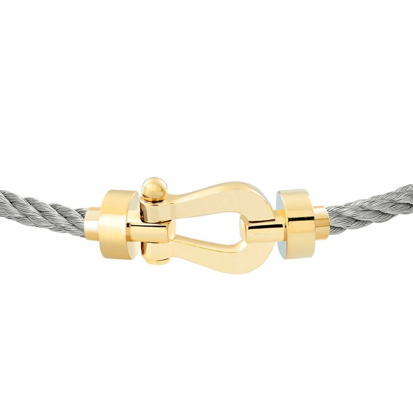 FRED Force 10 bracelet, medium size, yellow gold manilla, steel cable 