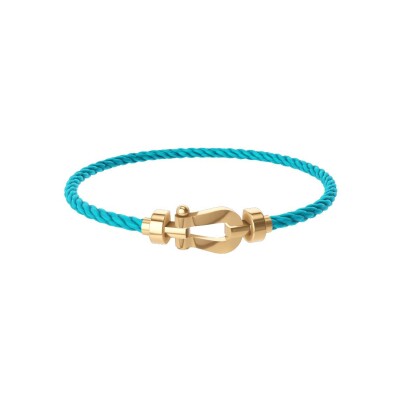 FRED Force 10 bracelet, medium size, yellow gold buckle, turquoise corderie cable