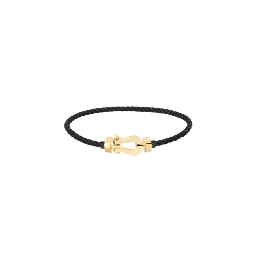 Bracelet FRED Force 10 moyen modèle manille en or jaune et câble en corderie noire